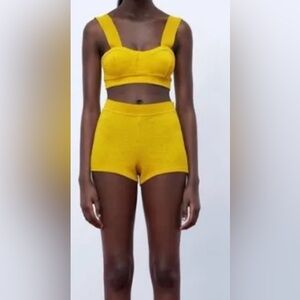 Yellow Zara shorts and crop top set